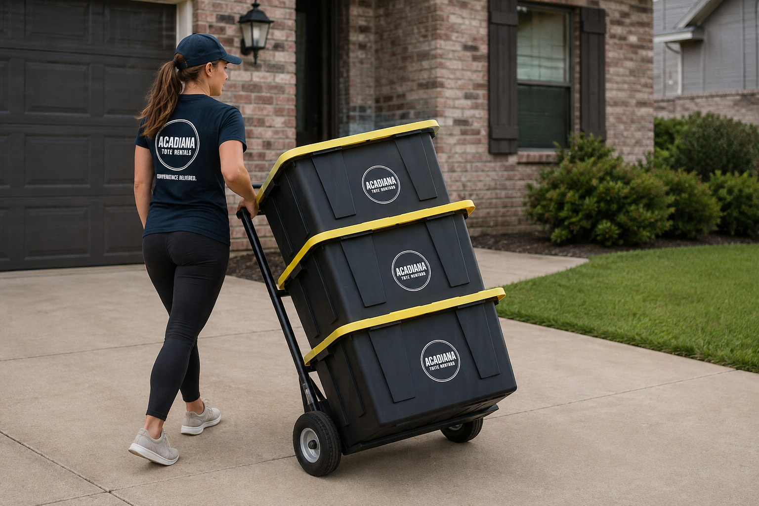 Stacked moving totes on a dolly