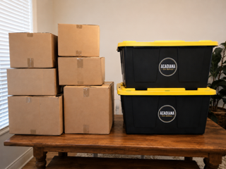 Reusable moving boxes stacked for delivery in Lafayette